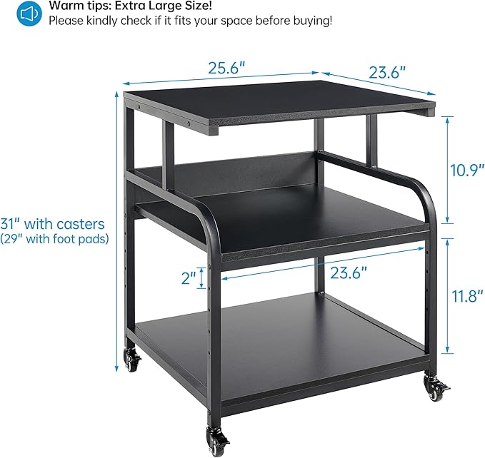 Fannova 25.6" x 23.6" Extra Large Printer Stand Table - Image 2