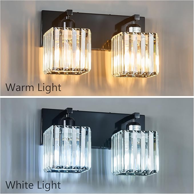 FDPBY Modern Bathroom Vanity Light 2-Lights Plating Black Crystal Bathroom Wall - Image 2
