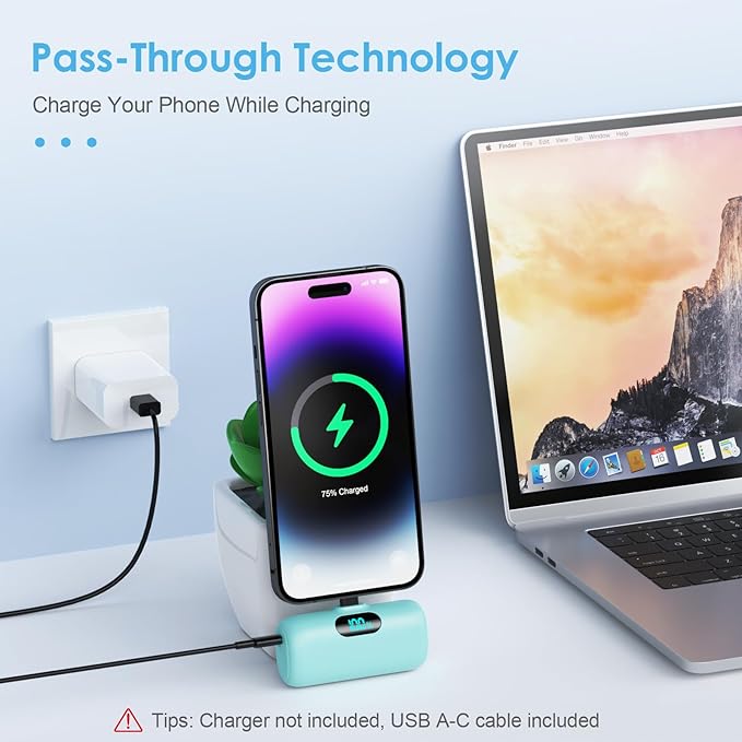 Mini Portable Charger USB C Power Bank, Upgraded 5000mAh PD Fast Charging - Image 2