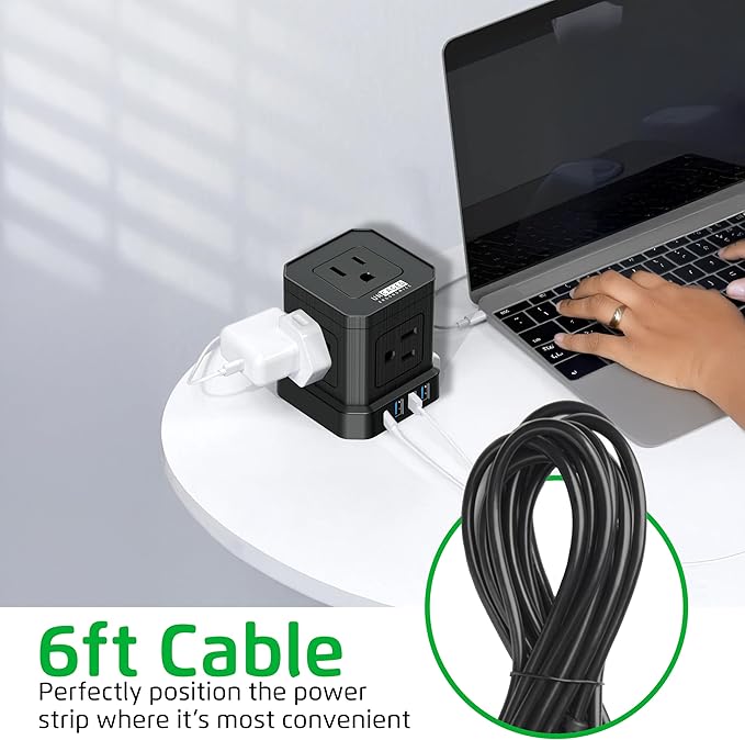 Cube Power Strips with Surge Protection, 6ft Extension Cord with Multiple - Image 7