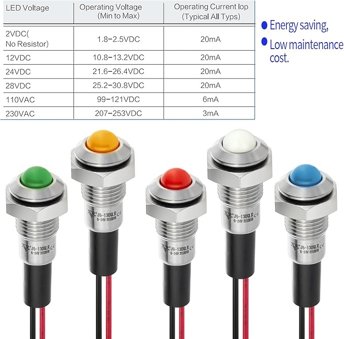 ZGSZJHF 2Pcs 8mm 0.31" Mini Indicator Light 12V-24V Red LED Waterproof IP67 - Image 6