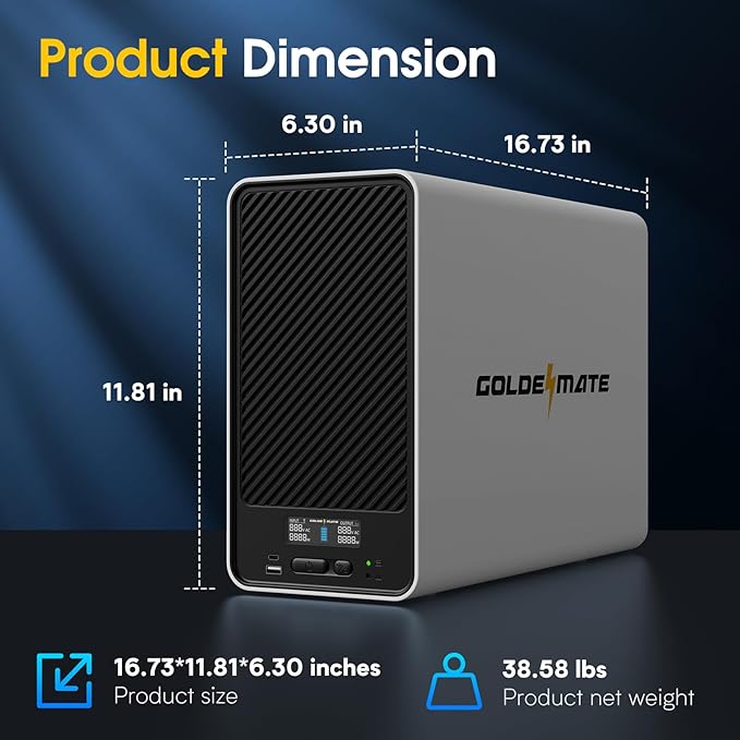 GOLDENMATE 2000VA/1600W Lithium UPS Battery Backup and Surge Protector - Image 7