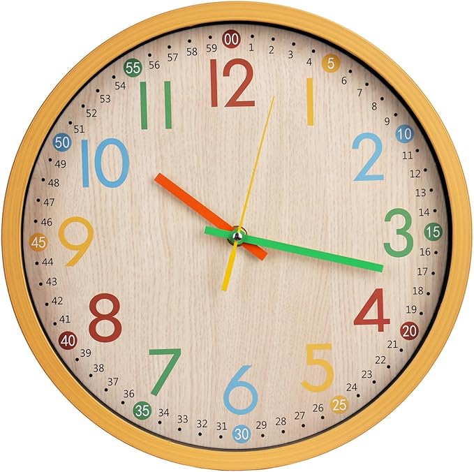 bakbrand Kids Wall Clock Silent Non-Ticking Colorful Childrens Clock Round by BAKBRAND