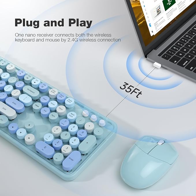 MOFII Wireless Keyboard and Mouse Combo, Retro Keyboard - Image 2