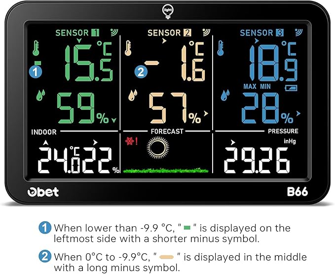 OBET Weather Station Wireless Indoor Outdoor Thermometer Wireless, Color - Image 8