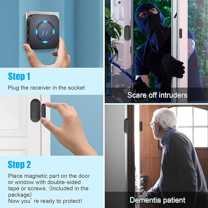 SanJie Door Chime, Wireless Door Chimes When Door Open Entry - Image 5