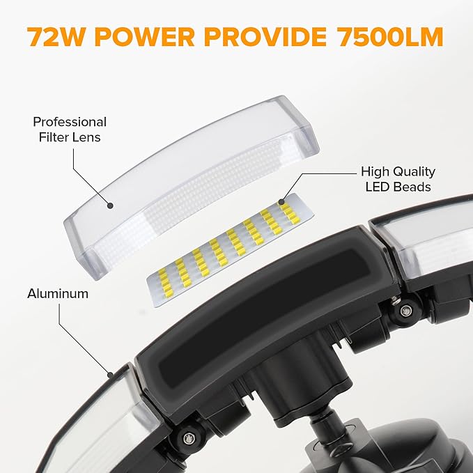 LUTEC 72W 7500LM LED Security Lights Motion Sensor Light Outdoor, 5000K Daylight - Image 6