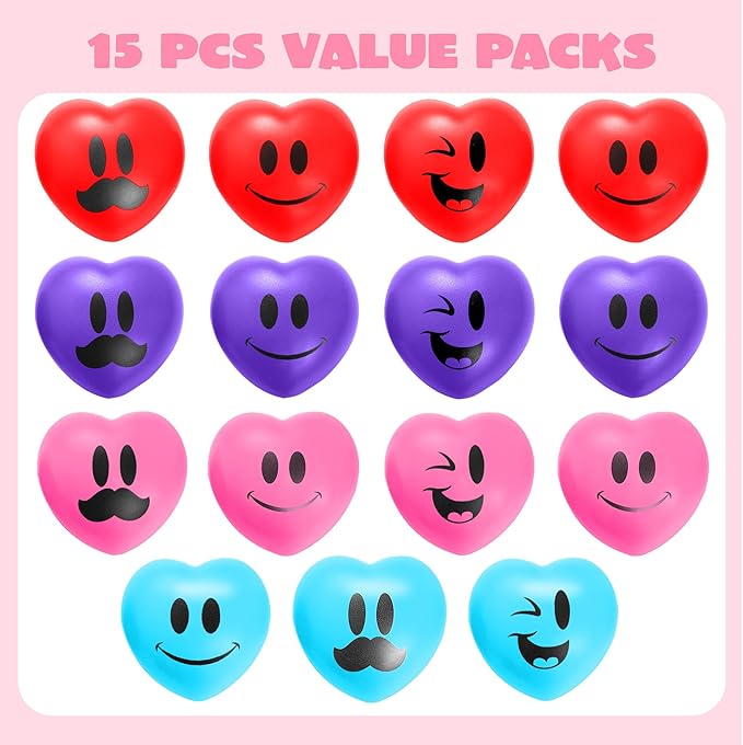JOYIN 15 Pcs Valentines Heart Shape Stress Ball, Valentine's Day 3 inch Heart - Image 2