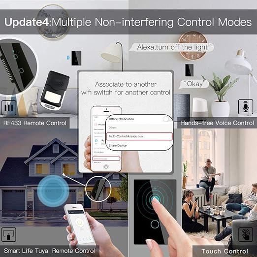 MoesGo WiFi Smart Wall Light Switch, Glass Panel, 2.4GHz Wi-Fi Touch Switches - Image 7