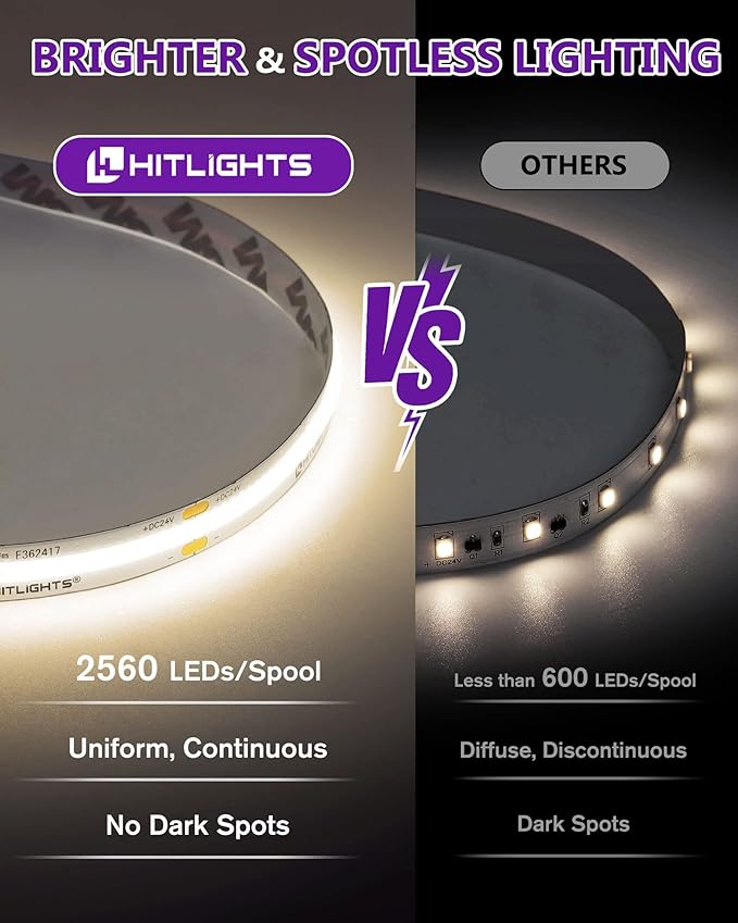 HitLights COB LED Strip Lights Neutral White 4000K, 16.4ft Premium High Density - Image 3