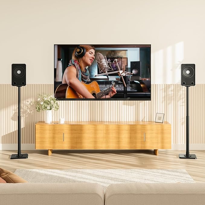 Mounting Dream Black Alloy Steel Speaker Stands, Height Adjustable Bookshelf - Image 8