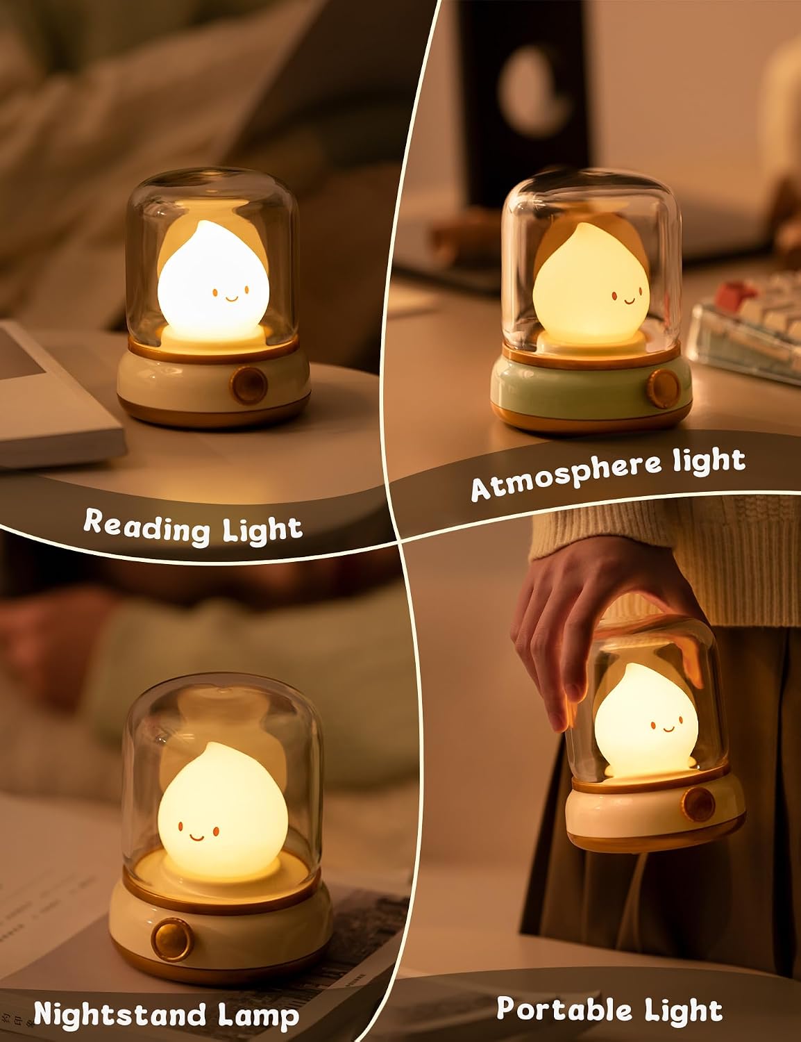 WANIDEA Night Light for Kids, Rechargeable Night Light for Bedroom | Stepless Dimming, Retro Flame, Room Decor, Warm Candlelight, Gifts for Kids, Bedside Lamp With USB-C Charging Cable