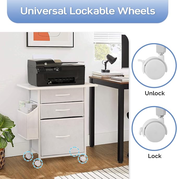 Printer Stand with 3 Fabric Drawer, Mobile File Cabinet - Image 6