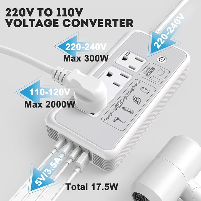 220V to 110V Voltage Converter, 2000W Adapter US to Europe International Travel - Image 4