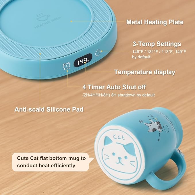 Bsigo Coffee Mug Warmer & Cute Cat Mug Set, Candle Mug Warmer - Image 5