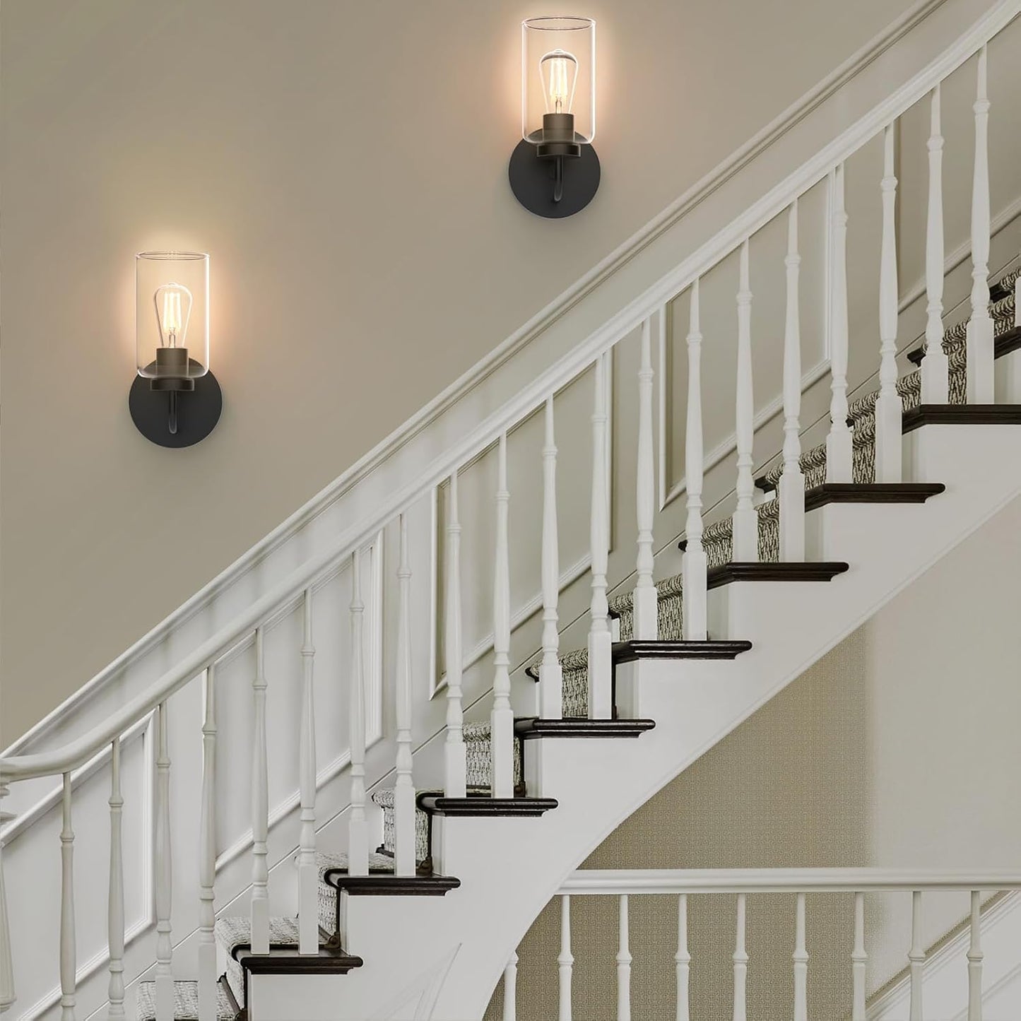 Zevluck Wall Sconces Set of 2, Modern Wall Light Fixtures with Clear Glass Shade, Matte Black Bathroom Vanity Light, Hardwired Vanity Wall Lamps for Bathroom, Bedroom, Living Room, Stairs, Hallway