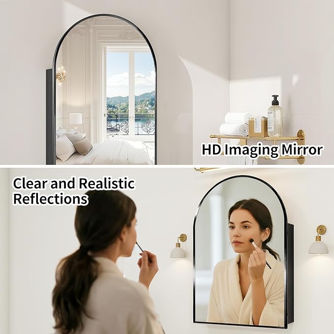 Bathroom Mirror with Storage, Arched Medicine Cabinet with Mirror, Medicine - Image 3