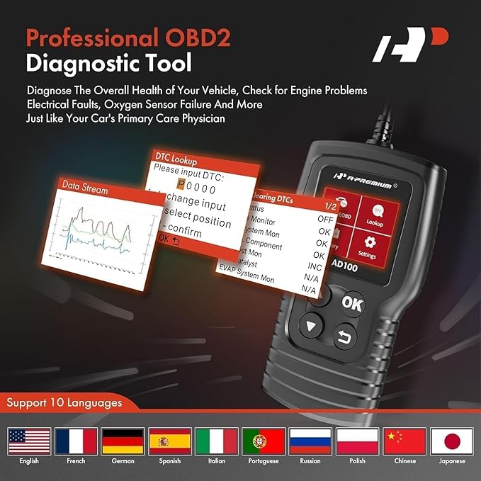 A-Premium AD100 Universal OBD2 Scanner Diagnostic Tool, Car Code Reader - Image 6