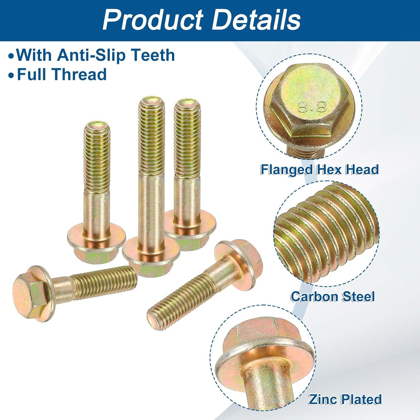 uxcell 5pcs M8-1.25 x 110mm Metric Flange Hex Cap Bolt Partial Thread DIN 6921 Flanged Bolts Hexagon Screws Carbon Steel Zinc Plated Colorful