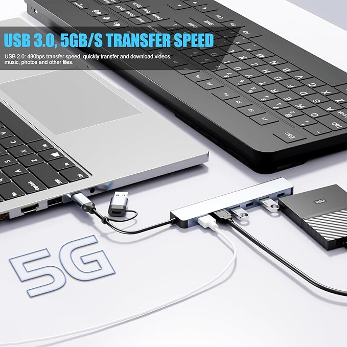 【Upgrade】 USB C/USB Hub, BERLAT Aluminum 7 in 1 USB C & USB Hub - Image 3