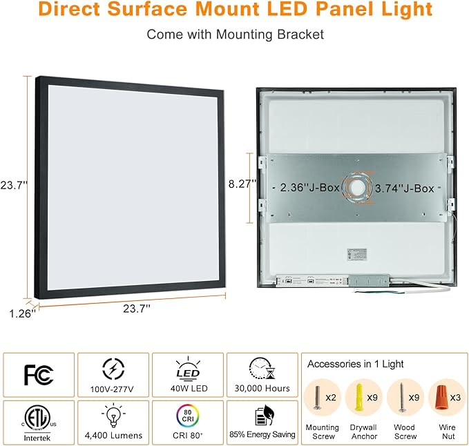 Mcacggo Black 2x2 Surface Mount LED Panel Lights, 40W-30W-20W & - Image 8