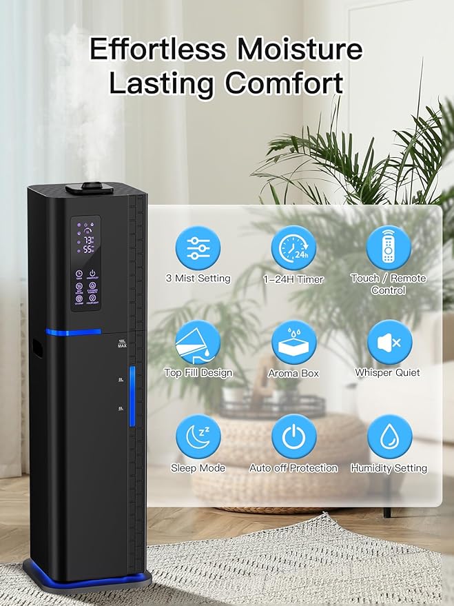 Zeova 10L/2.64Gal Humidifier, Top Fill Quiet Ultrasonic Cool Mist Humidifiers - Image 4