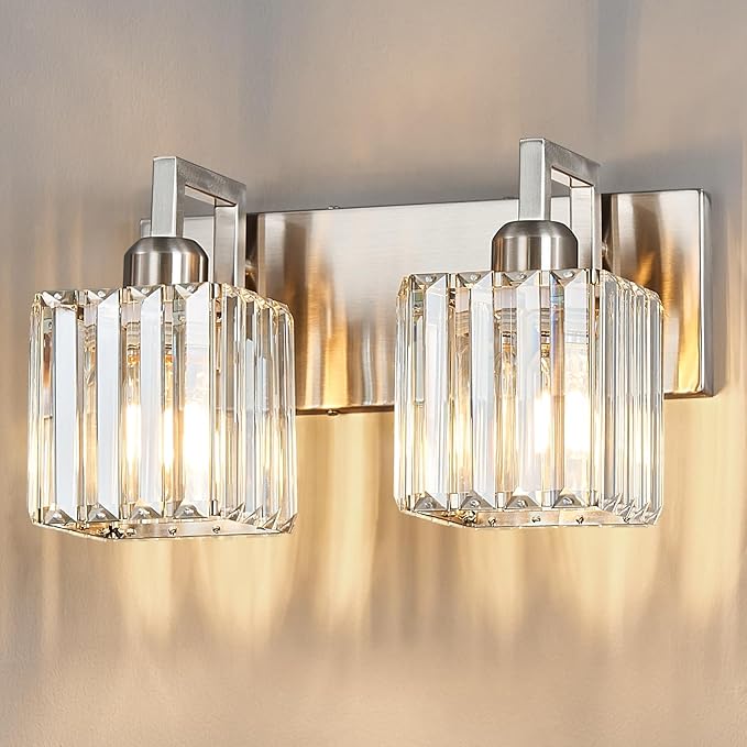 FDPBY Modern Bathroom Vanity Light 2-Lights Brushed Nickel Vanity Light Crystal by FDPBY