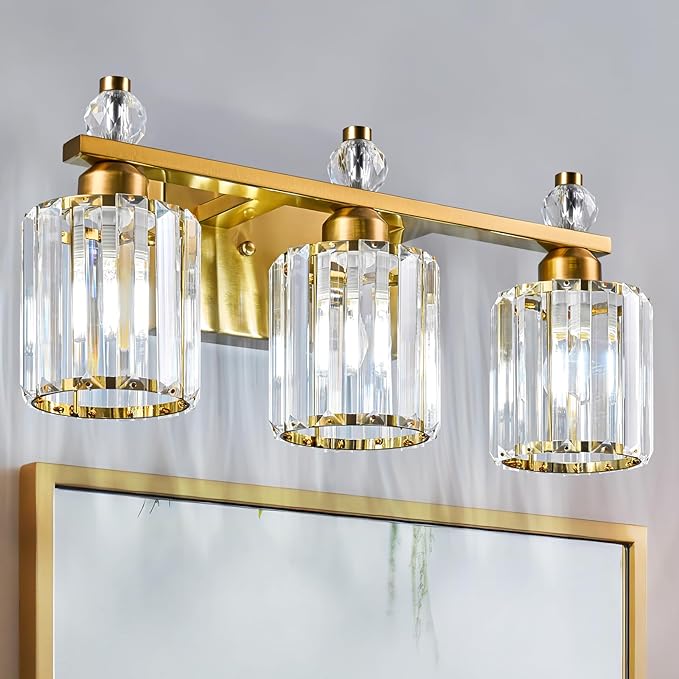 FDPBY Bathroom Vanity Lights 3-Light Gold Modern Crystal Vanity Light Fixtures by FDPBY