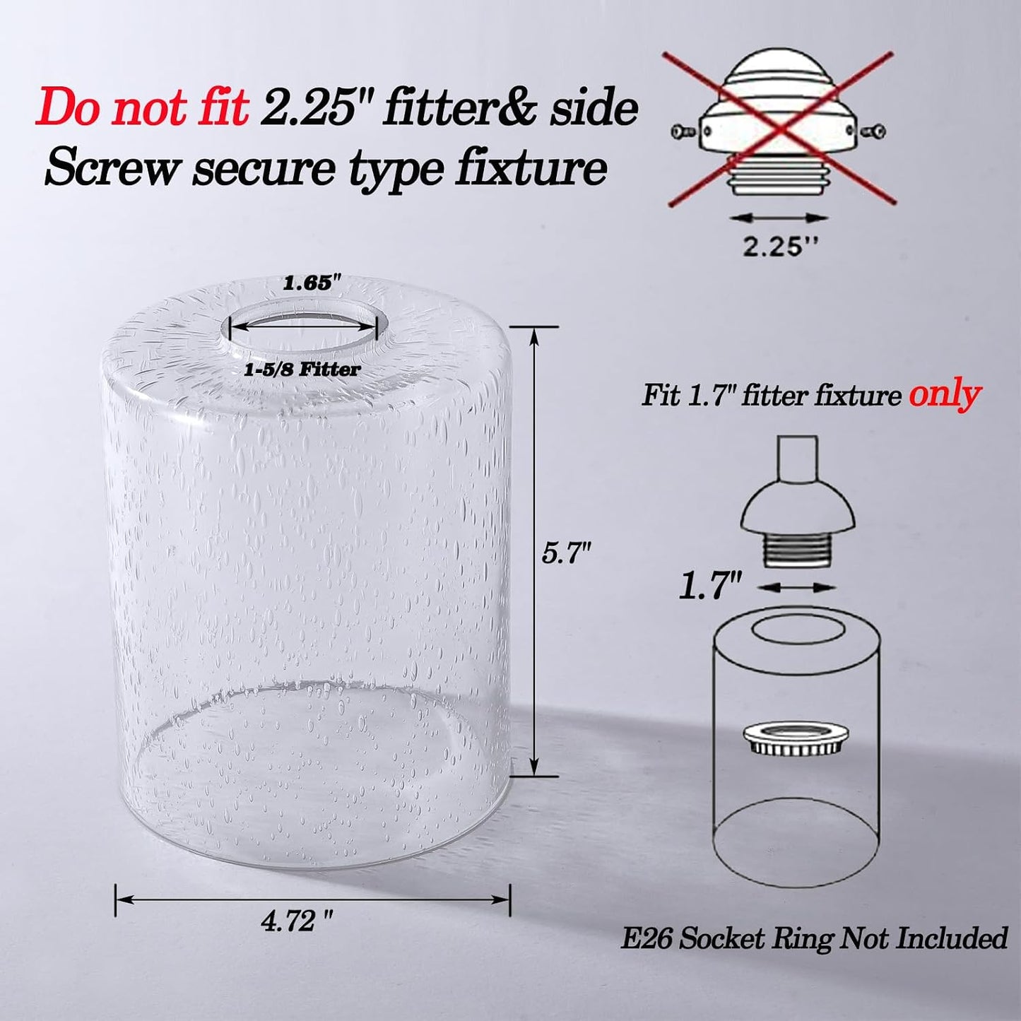 3 Pack Seeded Glass Lamp Shade Replacement, 5.7 in Height, 4.72 in Diameter, 1.7inch Fitter Opening, Bubble Seeded Glass Replacement for Wall sconces, Chandeliers and Bathroom Vanity Lights.
