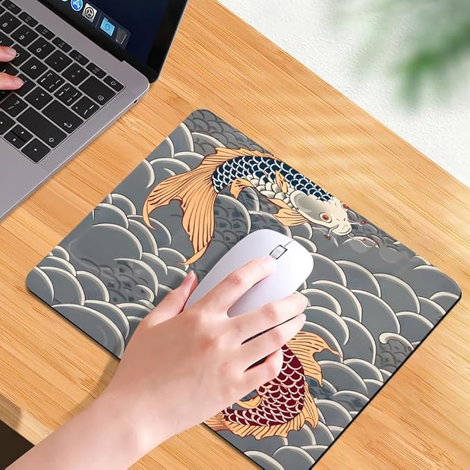 Koi Fish Japanese Tattoo Square Mouse pad, Waterproof, Anti Slip Rubber Base - Image 7