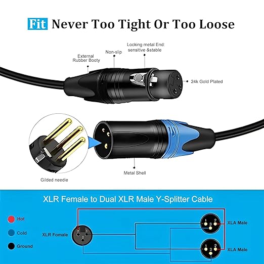 Smithok XLR Splitter Cable, Female to Dual Male Y Cable, Balanced Microphone - Image 3