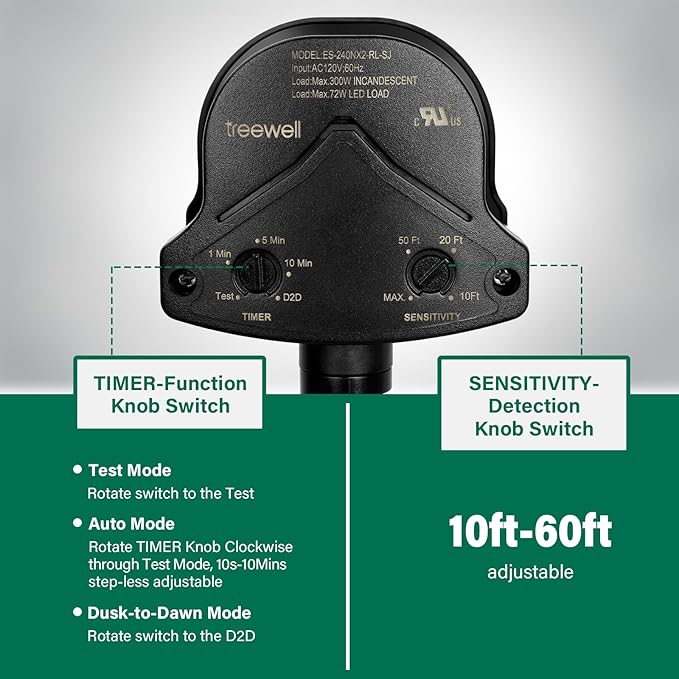 TREEWELL 240-Degree Replacement Motion Detector, Adjustable Time & Detection - Image 3