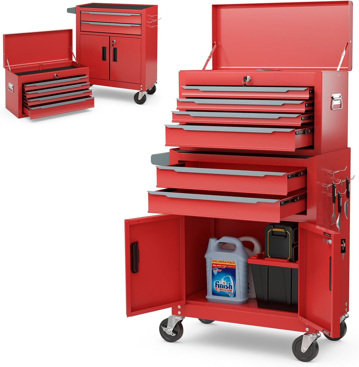 ergomaster large rolling tool-chest with 6 drawers heavy shown in use
