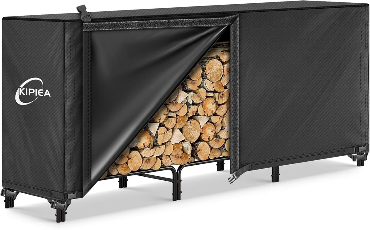 kipiea 8ft waterproof firewood storage log rack cover, main product view
