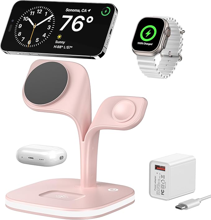 EXW Magnetic Charging Station, 5 in 1 Faster Mag-Safe Wireless Charger Stand by EXW
