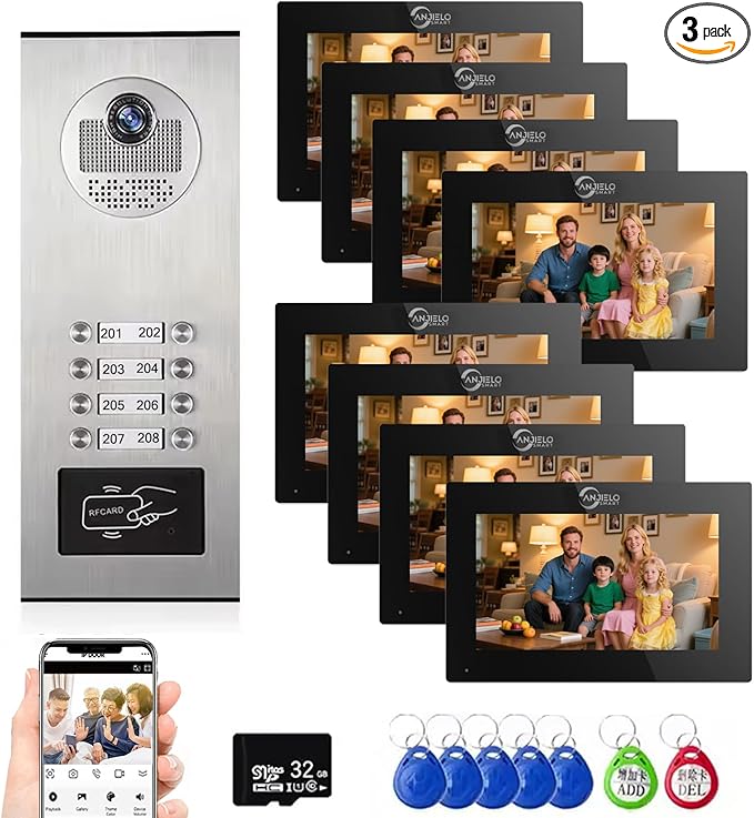 Wired Apartment Video Intercom System, 1080P HD Video Doorbell, Compatible by ANJIELOSMART