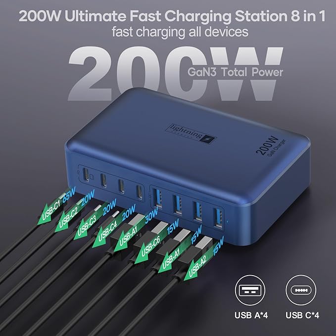 8-Port iPhone Charger Fast Charging 200W - Image 2