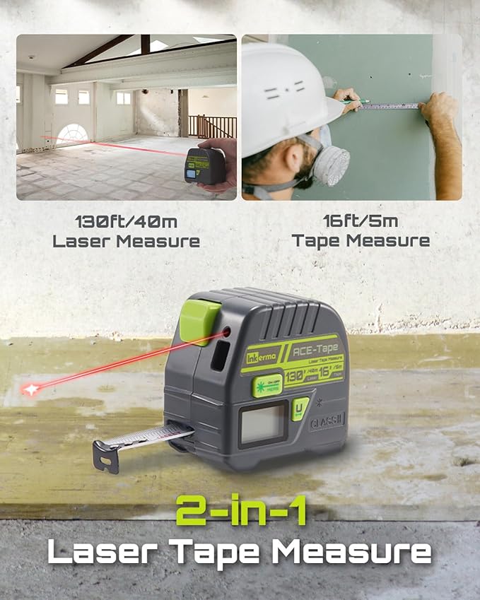 2-in-1 Laser Tape Measure, Inkerma 130Ft/40m Laser Measurement Tool & 16Ft/5m - Image 2