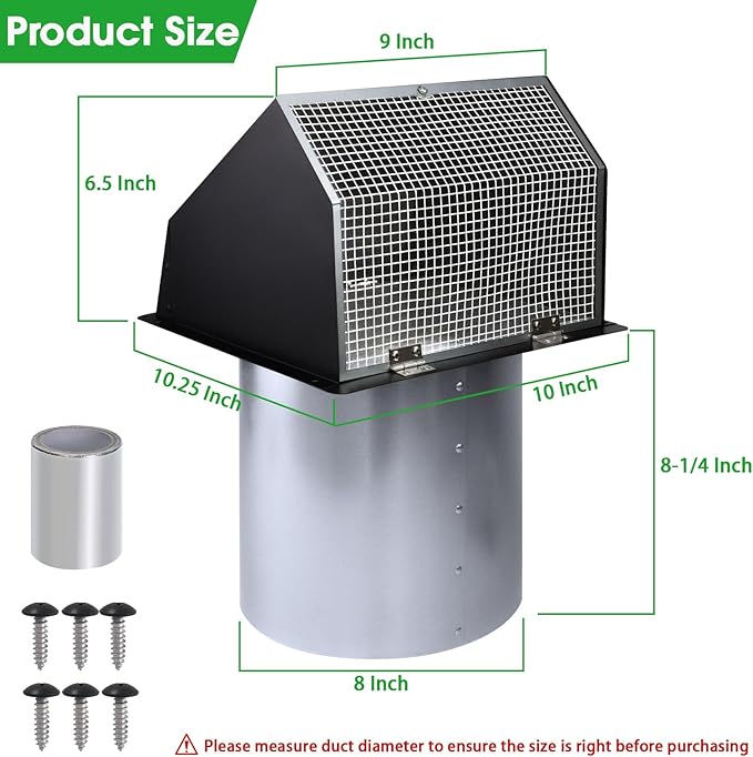 8 Inch Wall Vent Hood Wall Exhaust Vent Cover Outdoor Hooded Wall Vent - Image 2