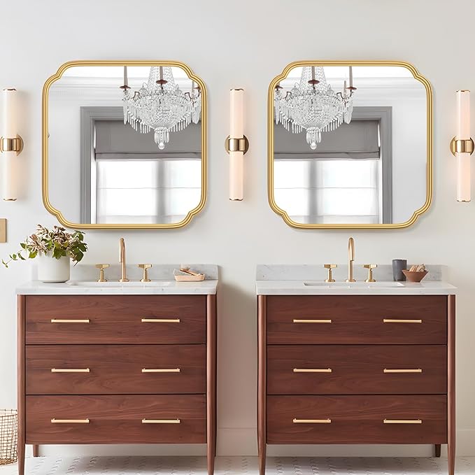 Gold Bathroom Mirror for Wall 24" x 24" Modern Rounded Corner Square Mirror - Image 2