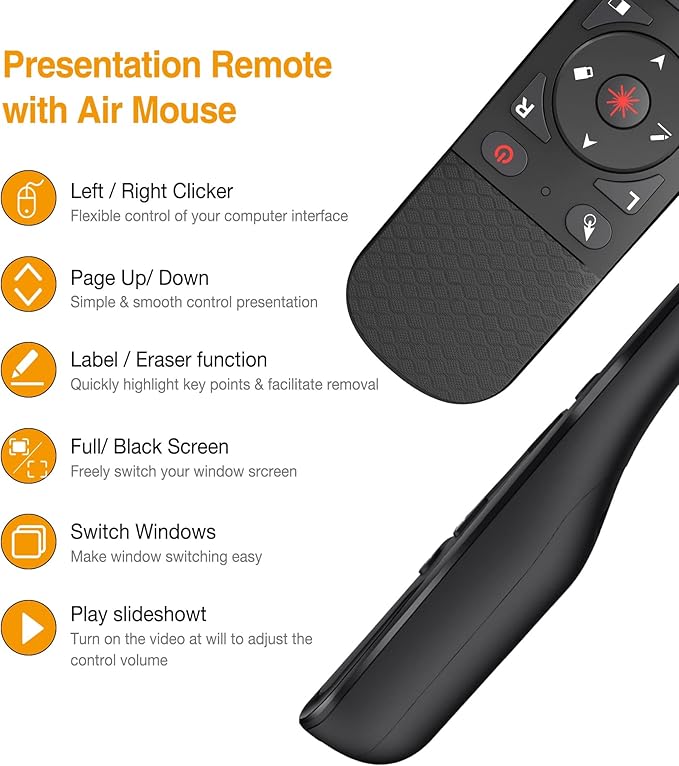 Presentation Remote with Air Mouse Function, Wireless Presenter Clicker RF - Image 2