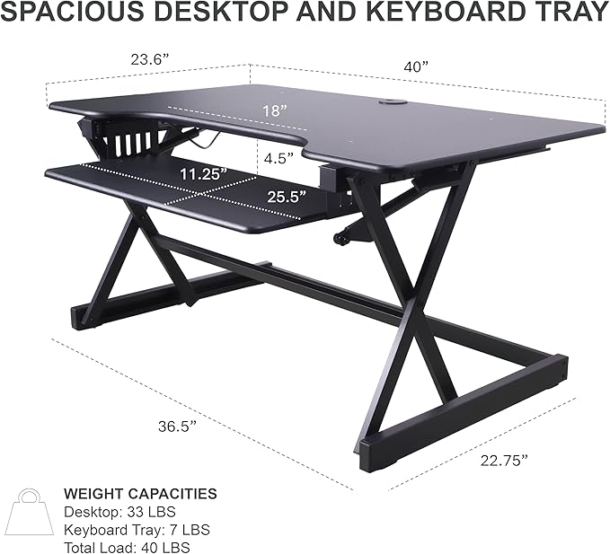 Rocelco 40" Height Adjustable Standing Desk Converter - Image 4
