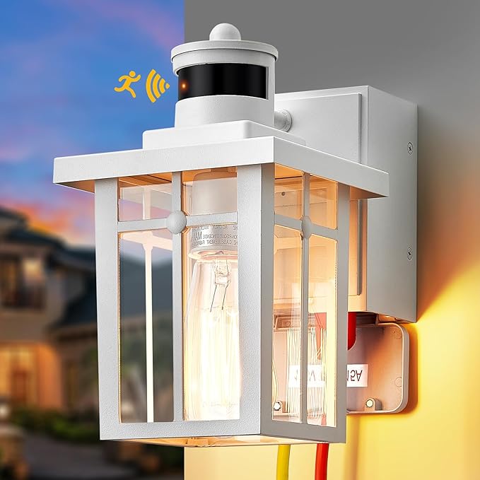 Myhaptim Porch Lights with GFCI Outlet, Dusk to Dawn Motion Sensor Outdoor by Myhaptim