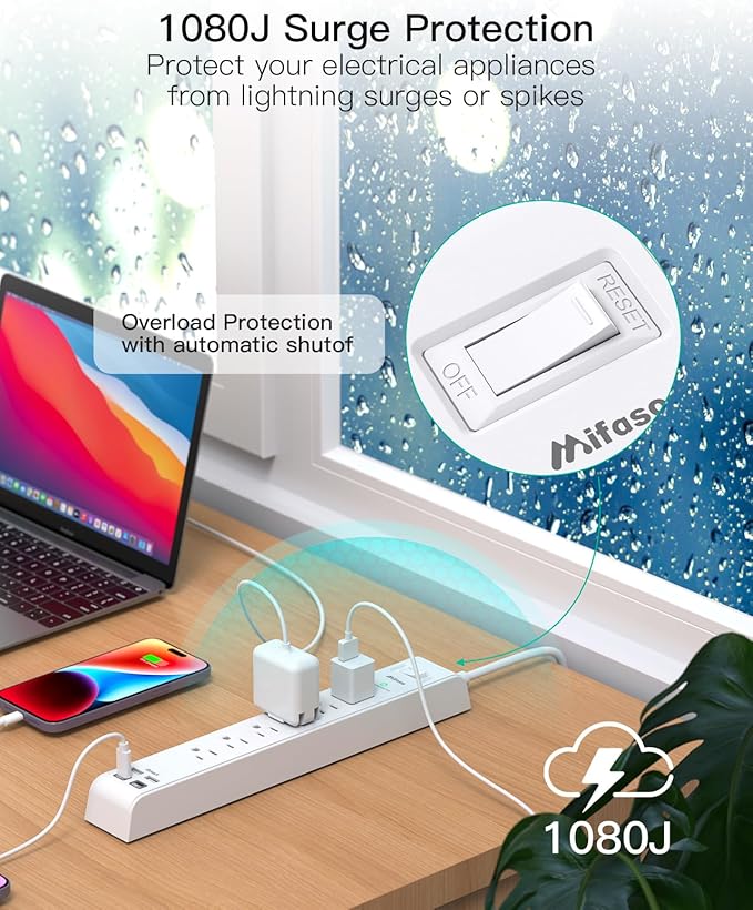 2 Pack Power Strip, 12FT Long Extension Cord, Surge Protector - Image 4