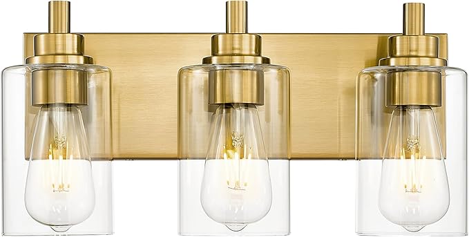 METWET 3-Light Bathroom Light Fixtures, Brushed Gold Vanity Light by Metwet