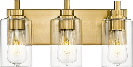 METWET 3-Light Bathroom Light Fixtures, Brushed Gold Vanity Light by Metwet