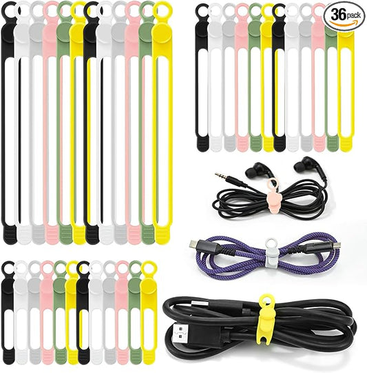36Pcs Silicone Cable Ties, 6 Colors Data Cable Organizer Ties, 3 Sizes Cord Ties by CozyNestMo