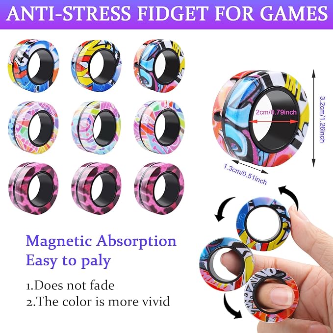 Cevioce 9Pcs Magnetic Rings Fidget Toy Set, ADHD Anxiety Magnetic Fidget Toys - Image 3