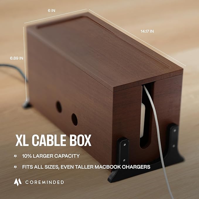 Extra Large Cable Management Box, Wood Cord Hider Box & Organizer - Image 2