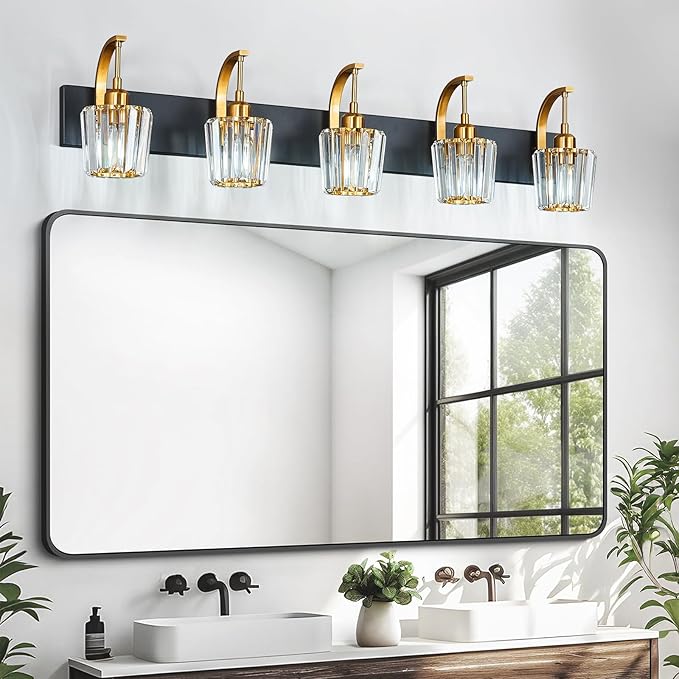 FDPBY Modern Bathroom Vanity Light, 5-Light Black Gold Wall Sconce - Image 7